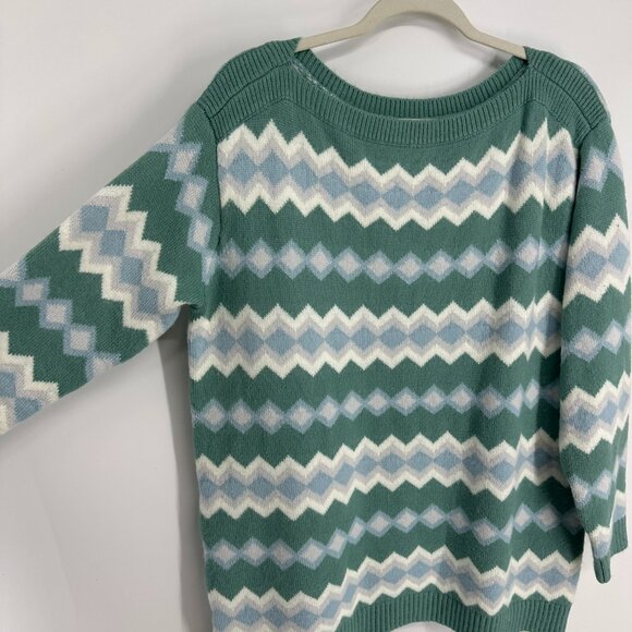 Ann Taylor Chevron Tunic Sweater M Fair Isle Diamond Relaxed Seafoam Green Blue - Picture 7 of 10